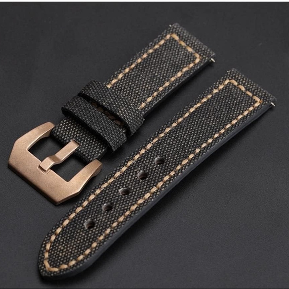 Canvas Leather Watch Strap with Bronze Buckle, 22mm